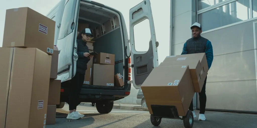 Man and woman working for a delivery company