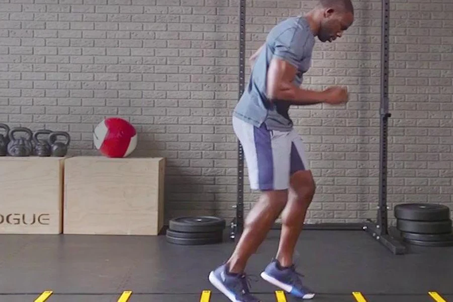 Man training with an agility ladder