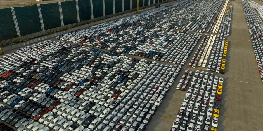 Many new cars parking before shipping to Dealer Customer
