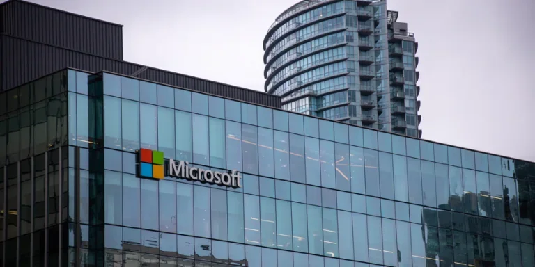 Microsofts office building and sign in downtown