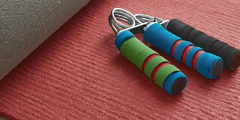 Multiple grip trainers on a red carpet