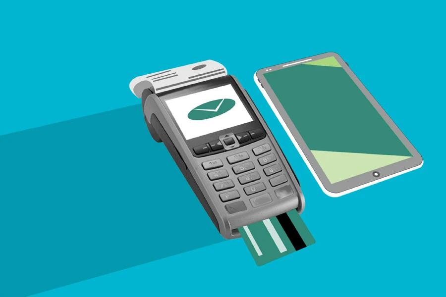 Payment terminal illustration and smartphone