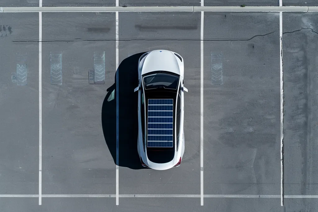 Photograph of an electric car with solar panels on the roof