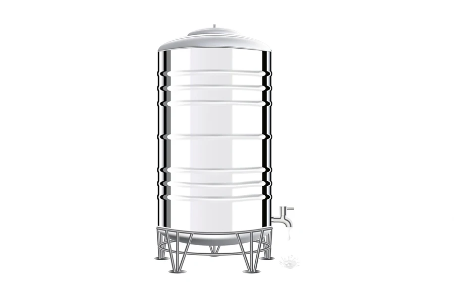 Realistic stainless steel water tanks for homes to drink and use household elements isolated on white background