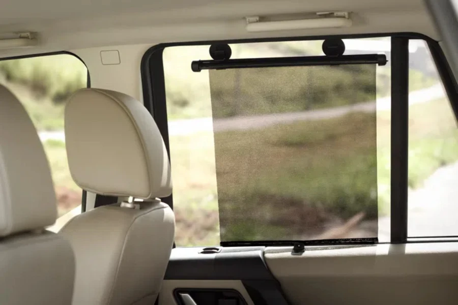 Rectangular black side window sun shade, on a car1