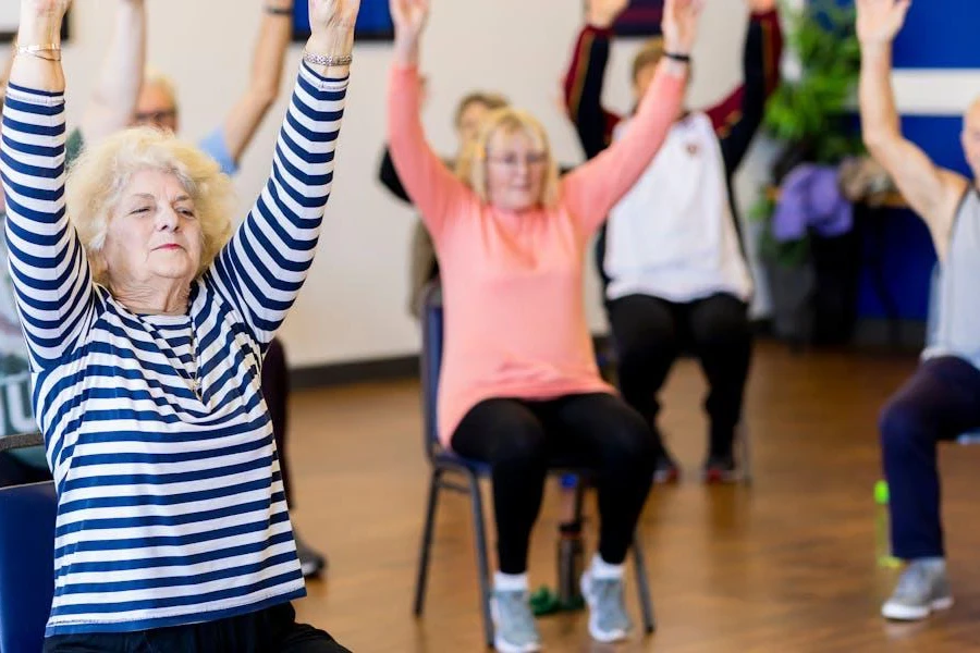 Seniors engaging in safe exercises together