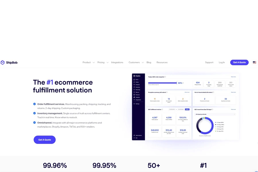 ShipBob e-commerce fulfillment solution landing page