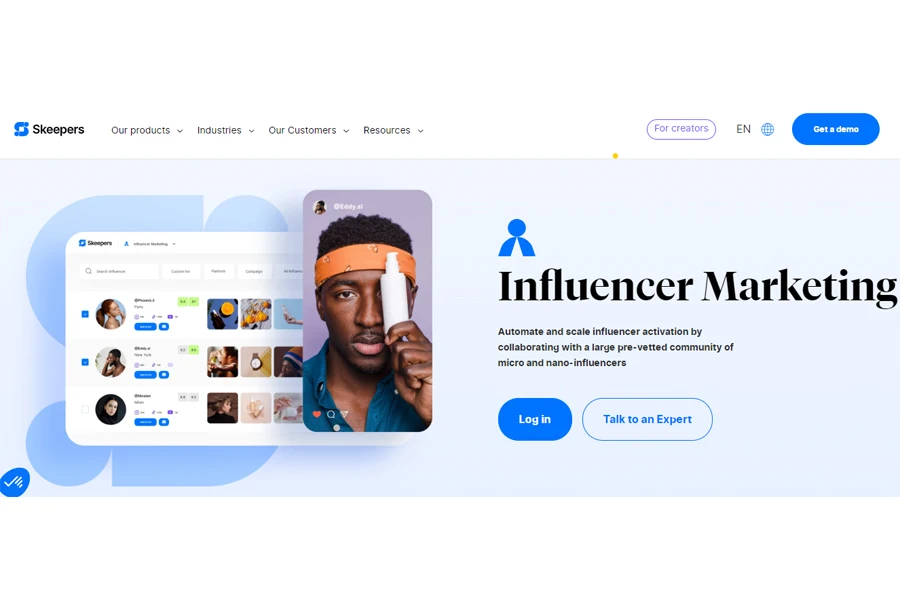 Skeepers’ homepage promoting its influencer marketing services