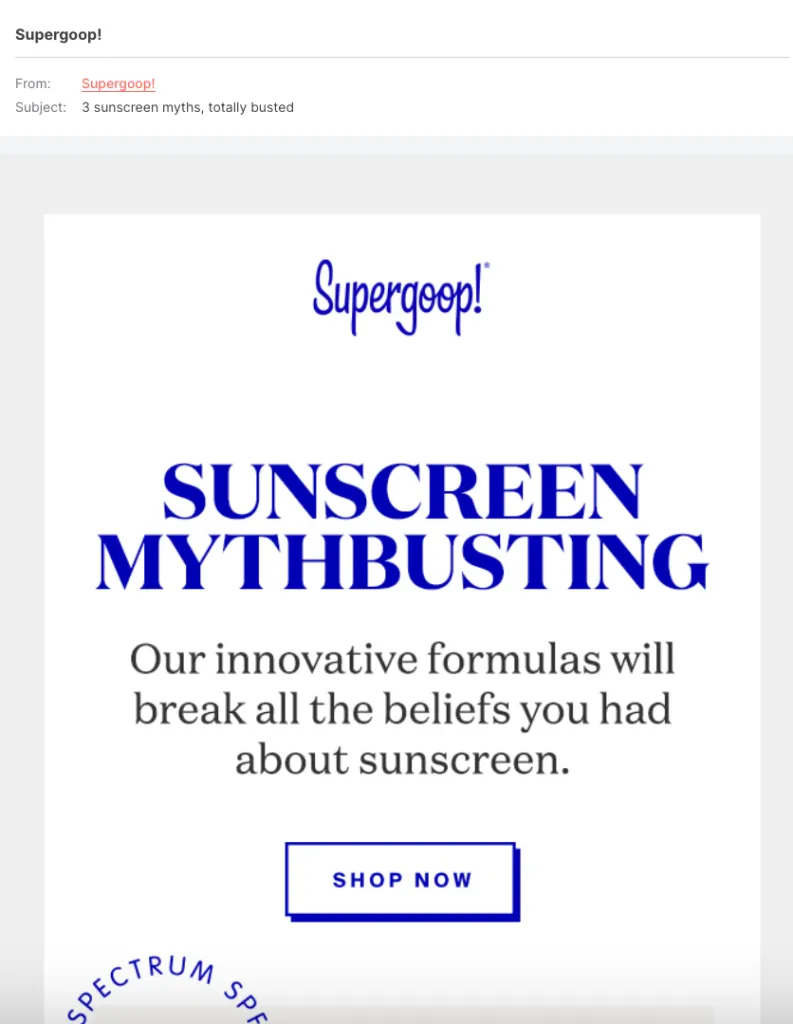 10 tips for effective email copywriting: example from Supergoop