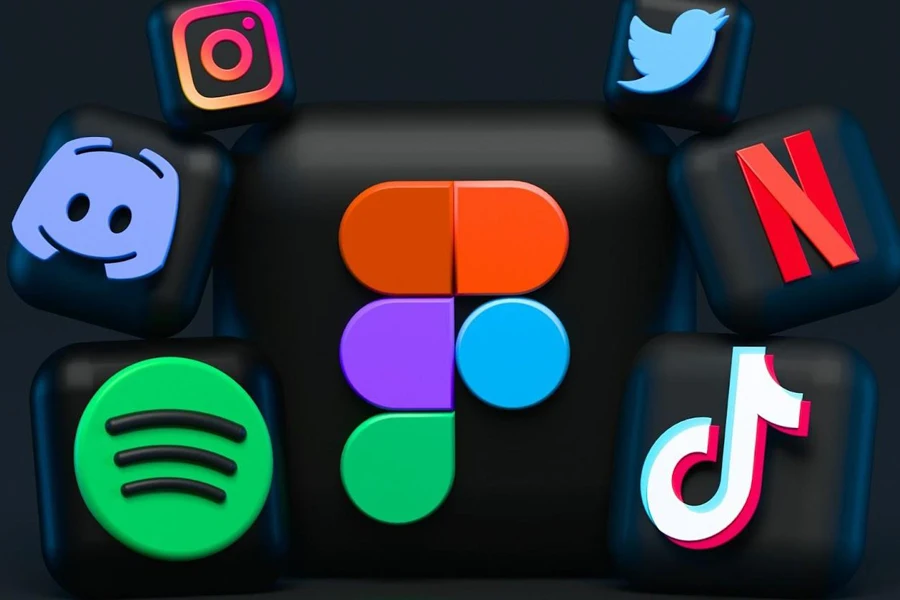 TDifferent icons with social media among them