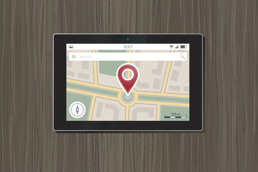 Tablet showing interface of a map