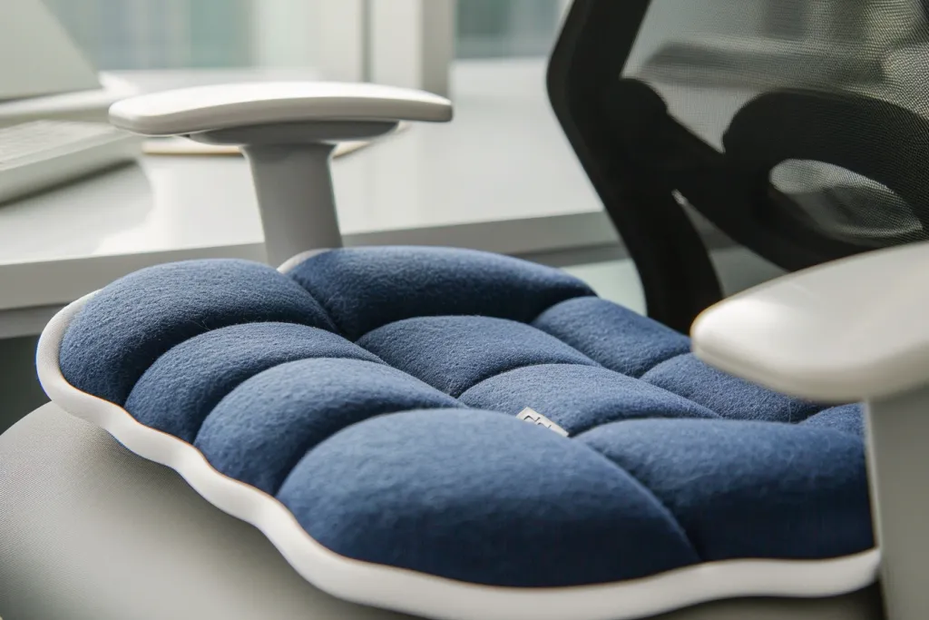 The seat cushion is made of blue foam and has an arched shape