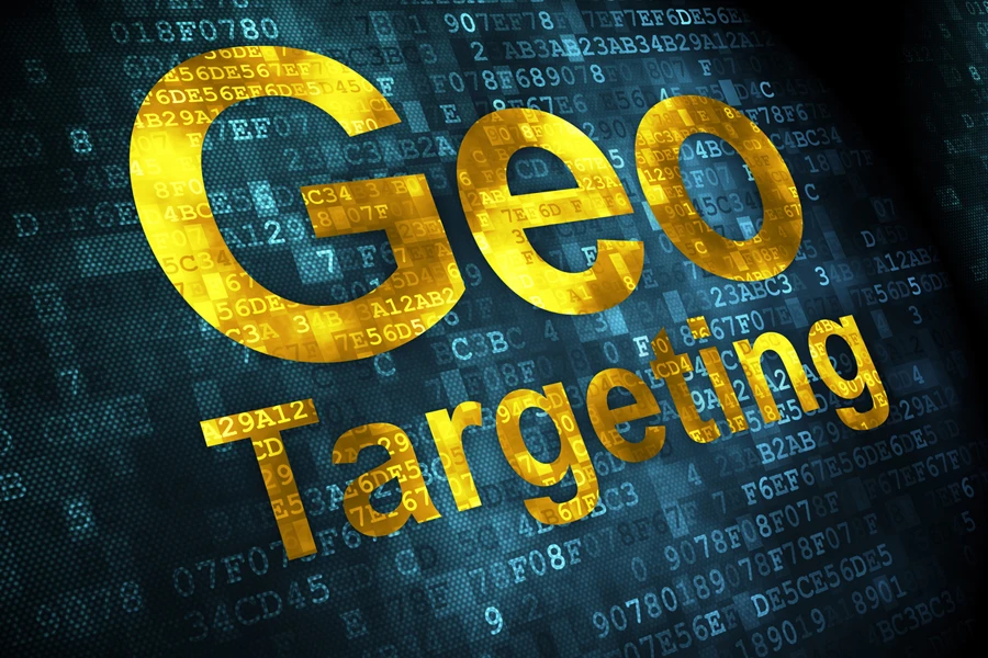 The words “Geo Targeting” on a digital background