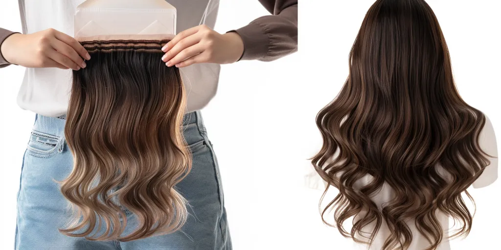 This document shows the color of dark brown and blonde ombre hair extensions