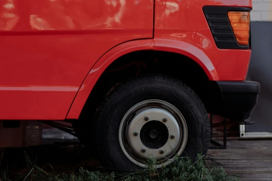 Tire of a Red Food Truck