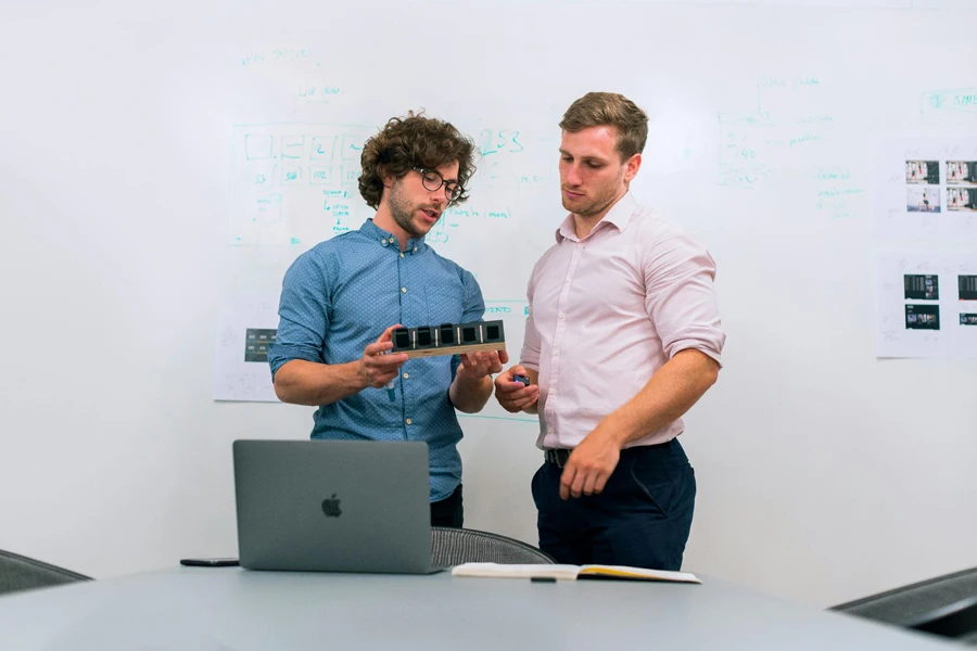 Two male engineers in a meeting