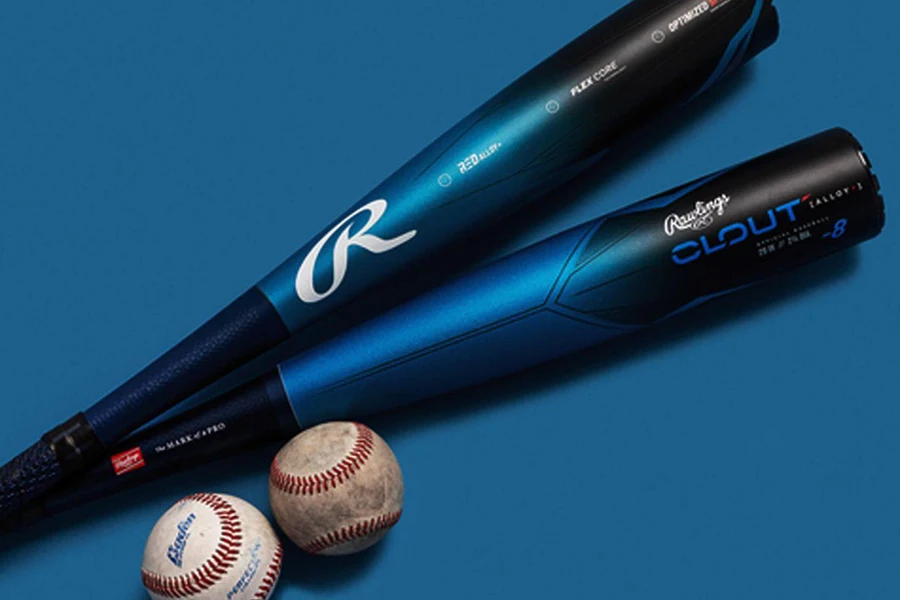 Two smart baseball bats on a blue background
