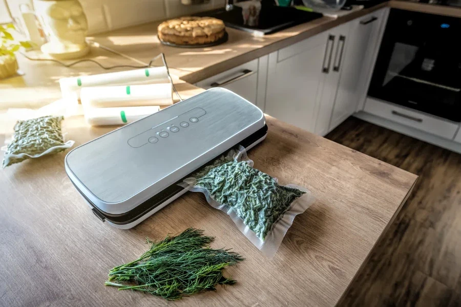 Vacuum packaging of fresh dill. Food and drink