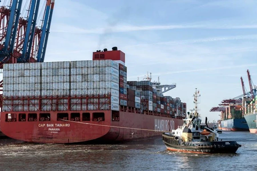 View of a container ship in a major US port