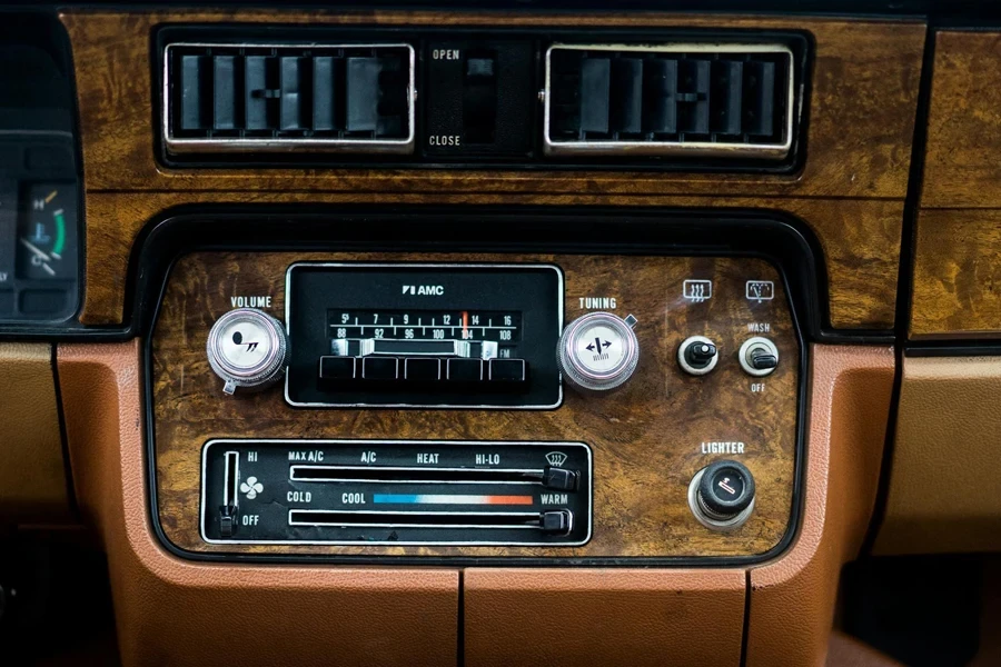 Vintage brown radio of retro car