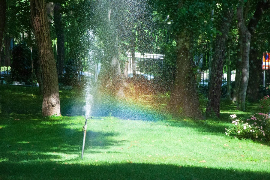 Water Sprinkler on the Grass Field