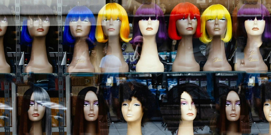 Wigs in a Shop Shelf