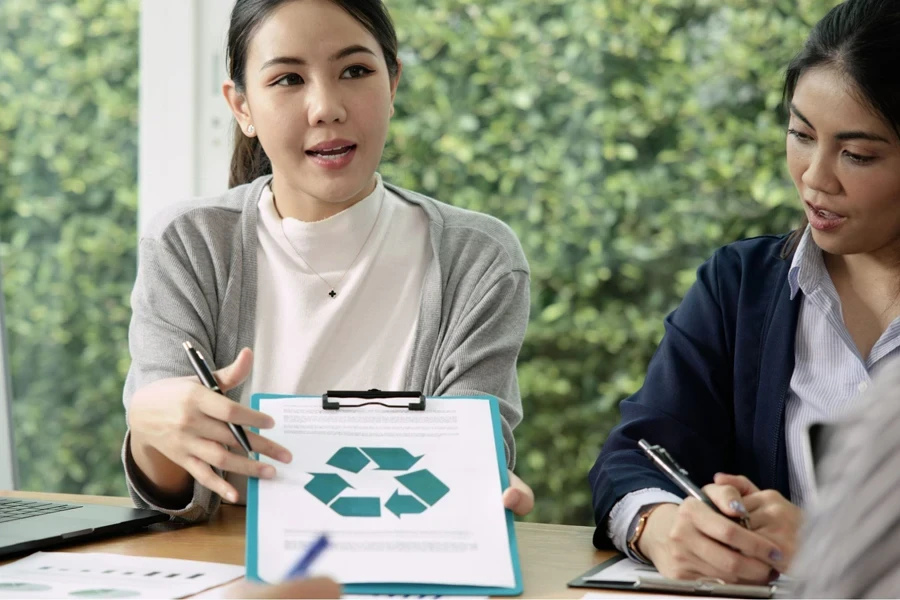 Woman advertising her sustainable business