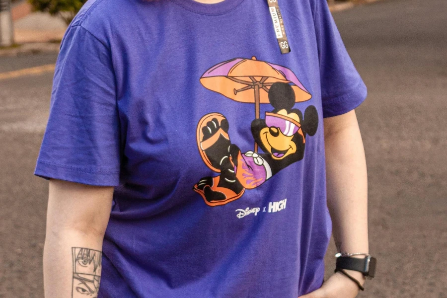 Woman in a T-Shirt with Mickey Mouse on Vacation