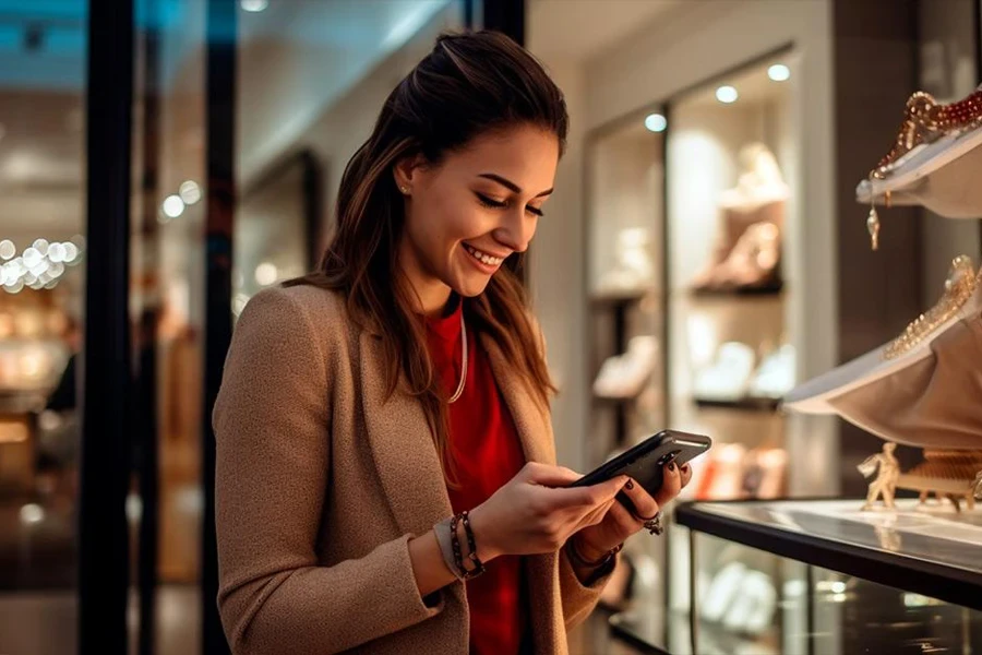 Woman smiling at content on her phone