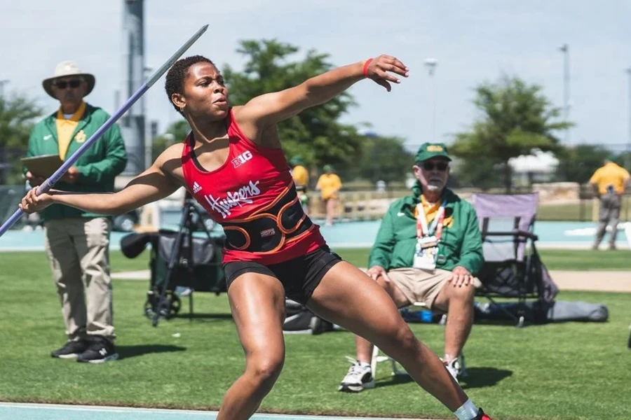 Woman throwing a competition javelin