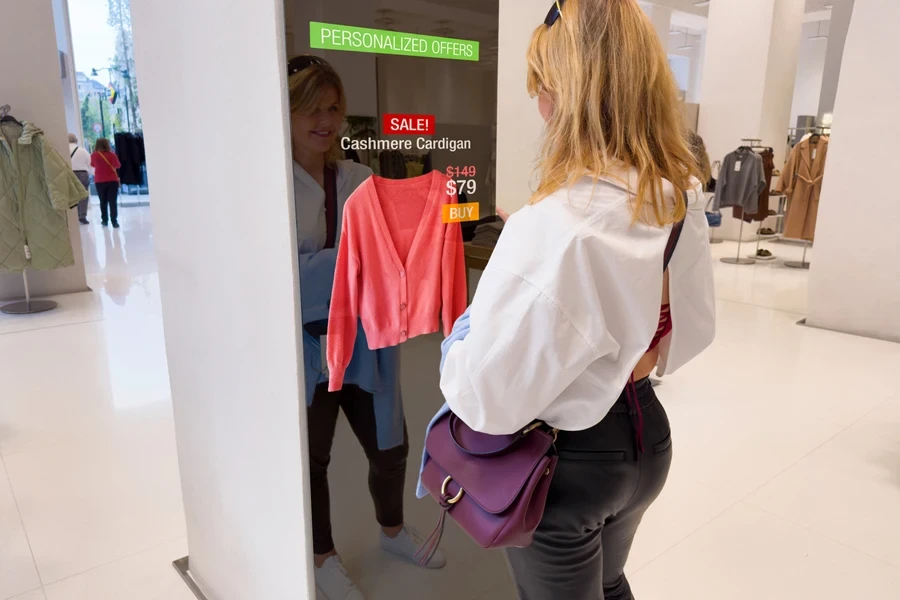 Woman viewing personalized offers in a store