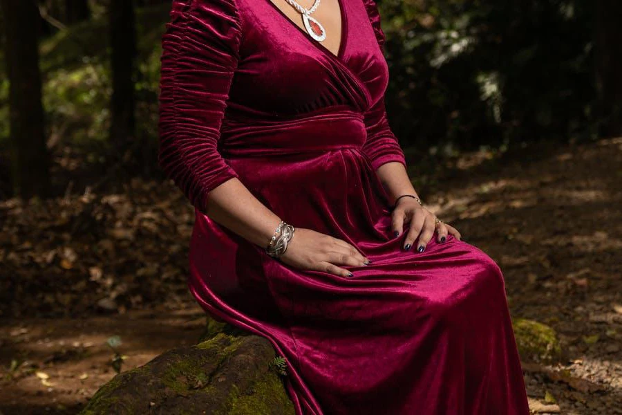 Woman wearing a velvet formal dress