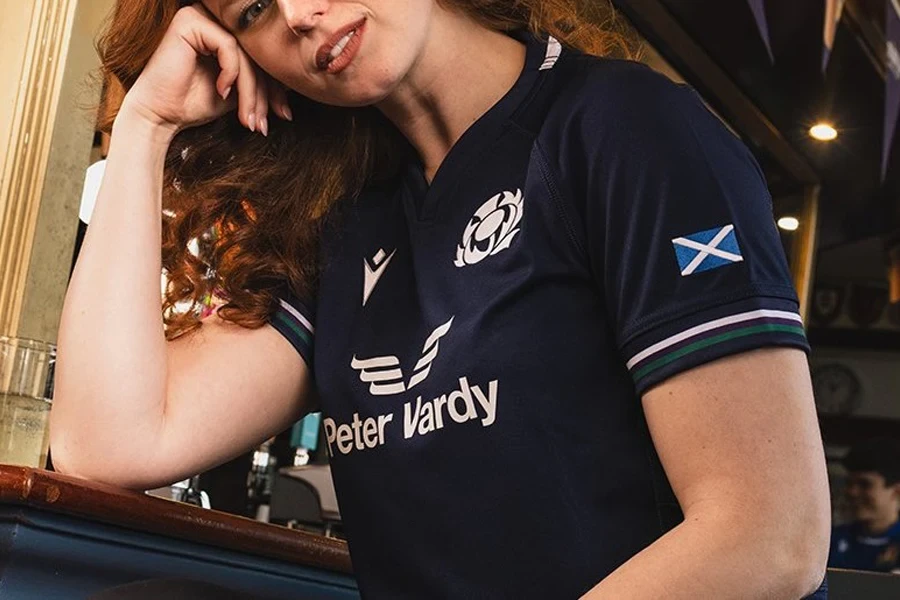 Woman wearing casual rugby-inspired shirt