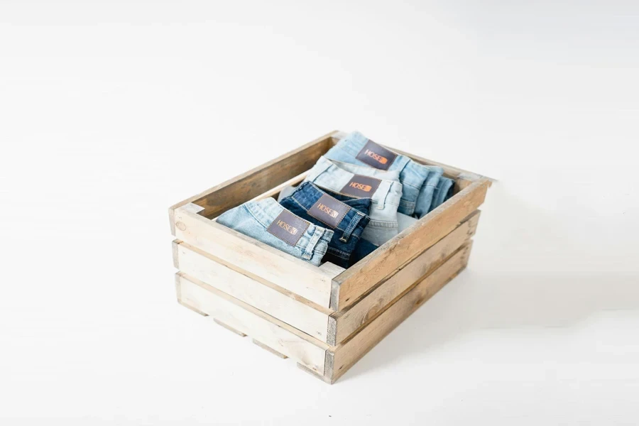 Wooden Box with Jeans