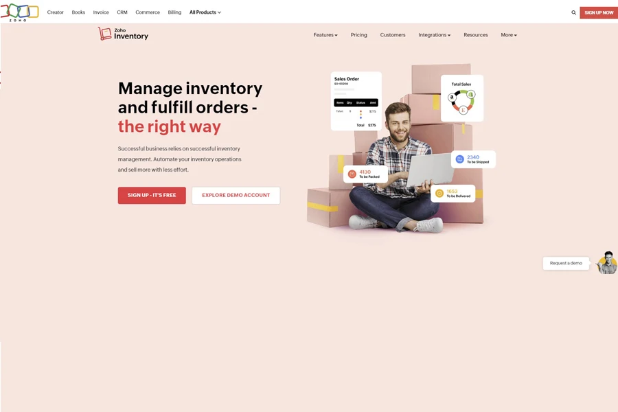 Zoho Inventory management software landing page