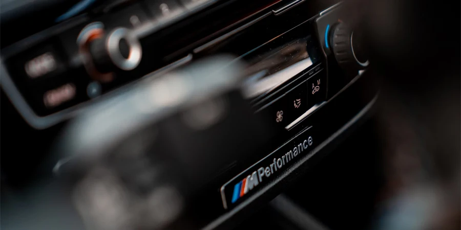 a close up of a radio in a car