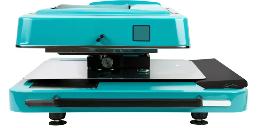 a heat press machine with turquoise color