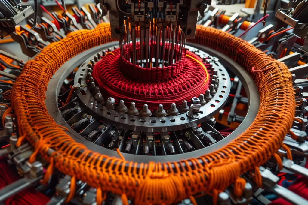 a large knitting machine with many metal needles