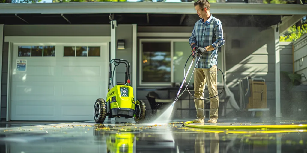 a man cleaning the driveway