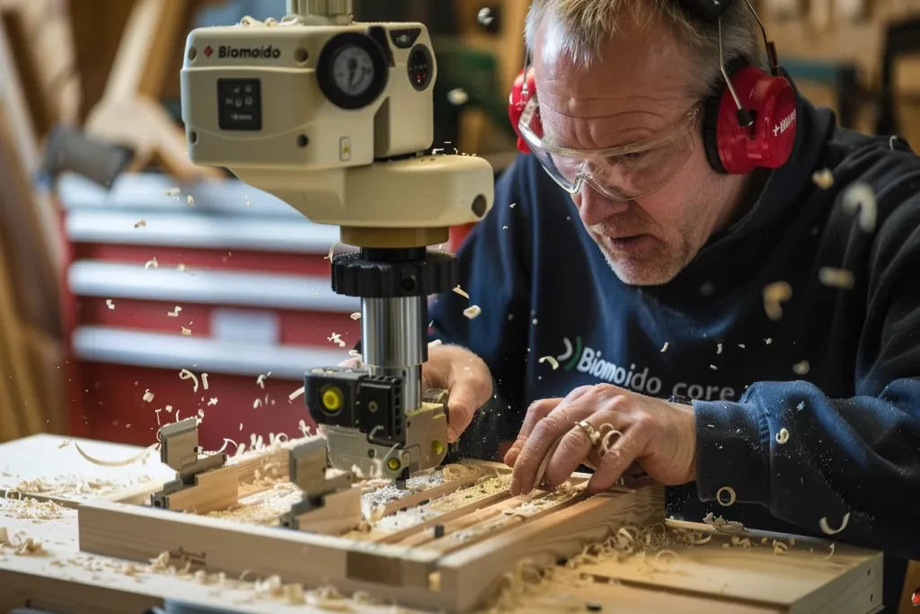 a man is using a woodwork machine