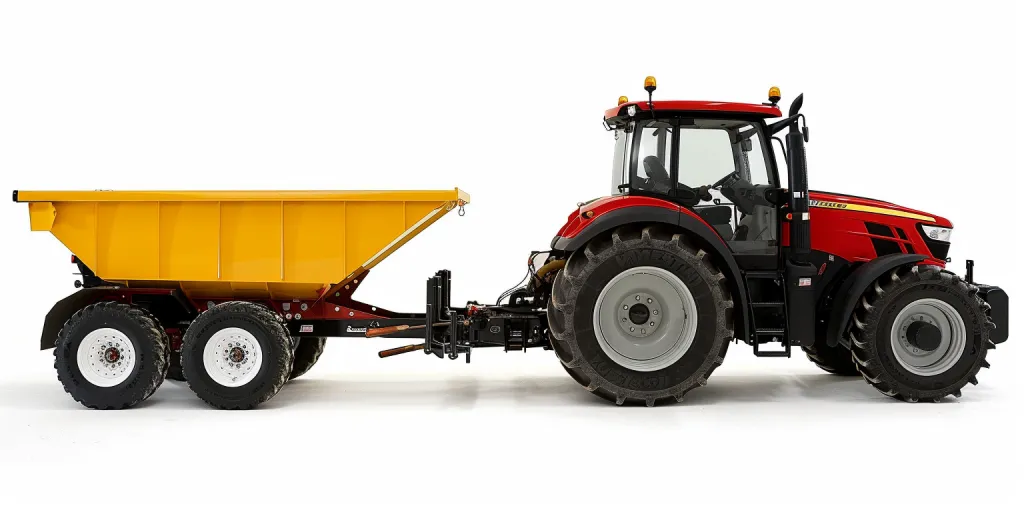 a red tractor with an attached trailer