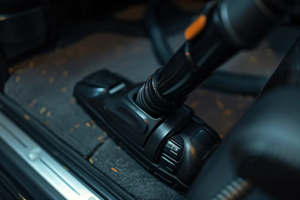a vacuum cleaner cleaning the carpet in a car interior