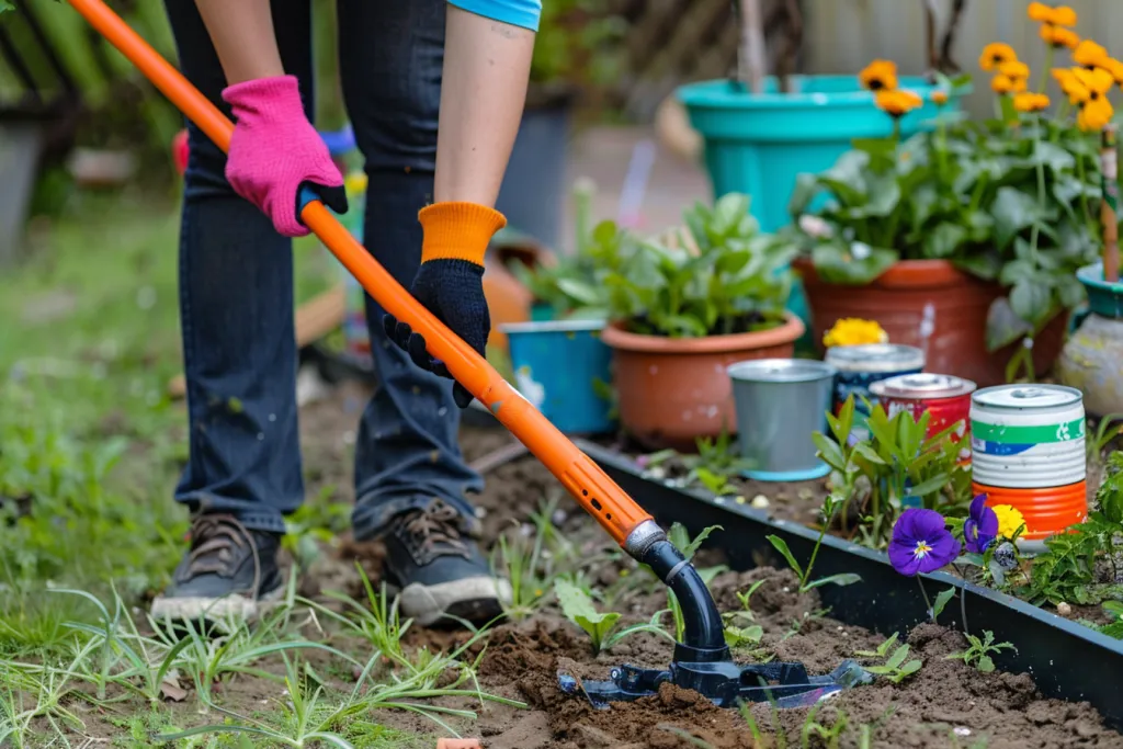 a woman using an electric yard grass edger