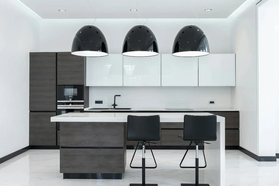 Adjustable height counter stools in a kitchen