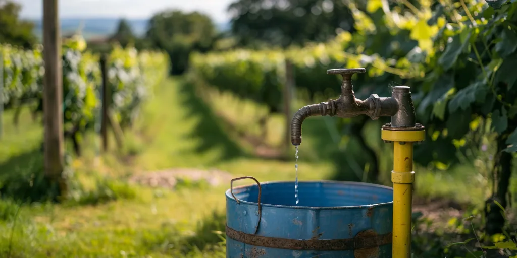 a hand water pump in an outdoor garden