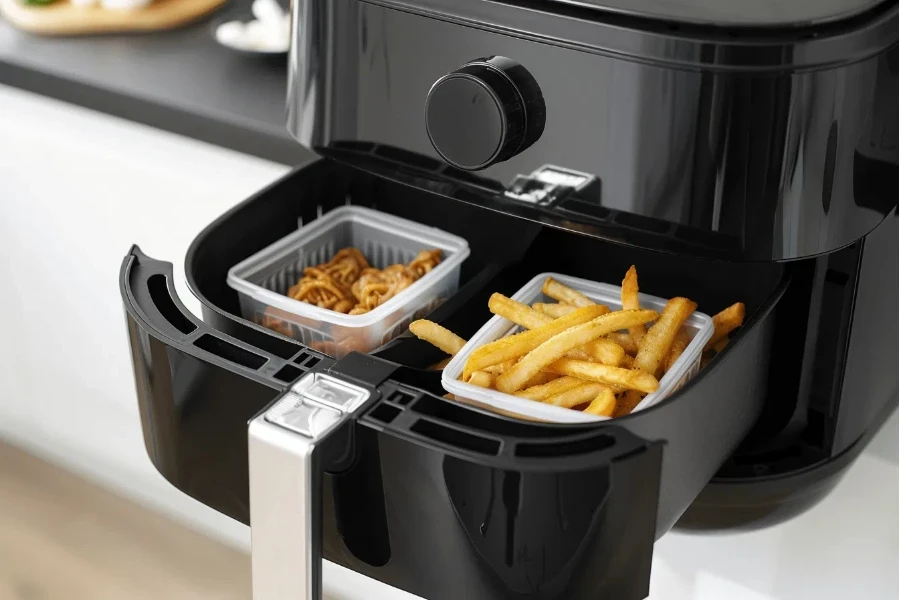 black air fryer with double cases