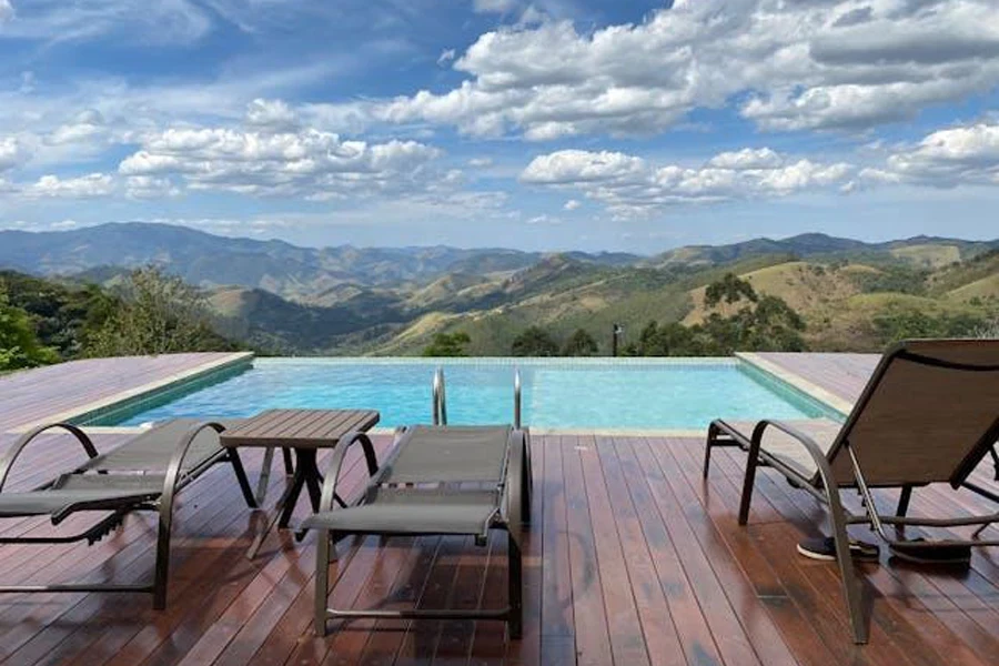 aluminum chaise lounge on the terrace beside poolside