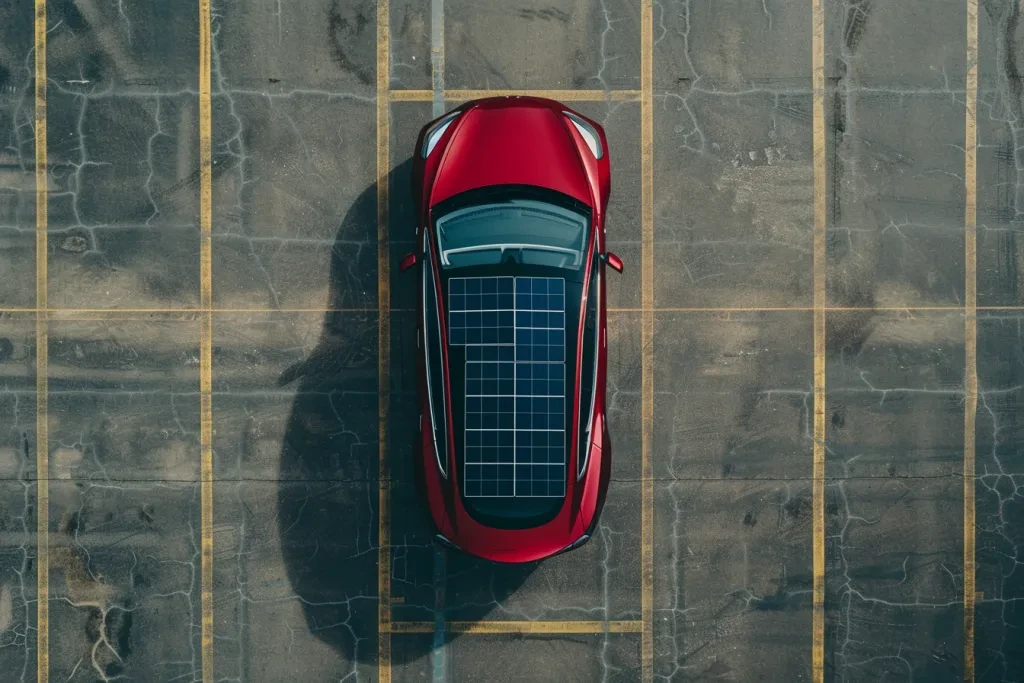 an electric car with solar panels on the roof