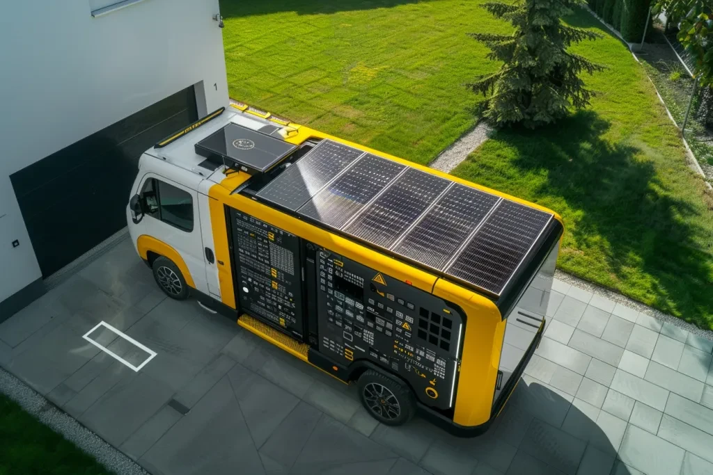 an electric delivery truck with solar panels