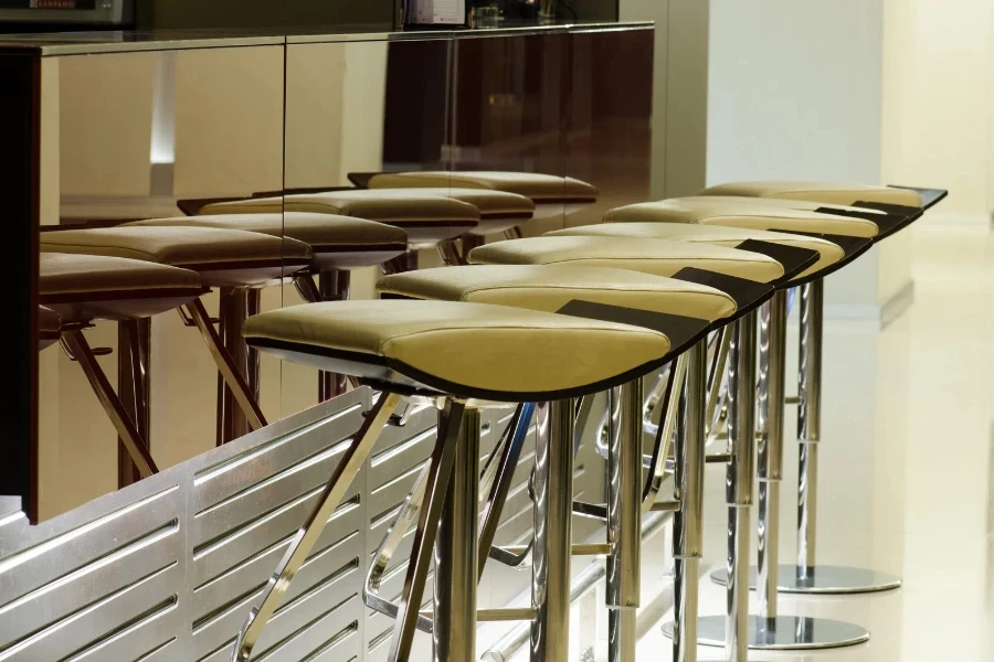 Backless leather and stainless steel counter stools